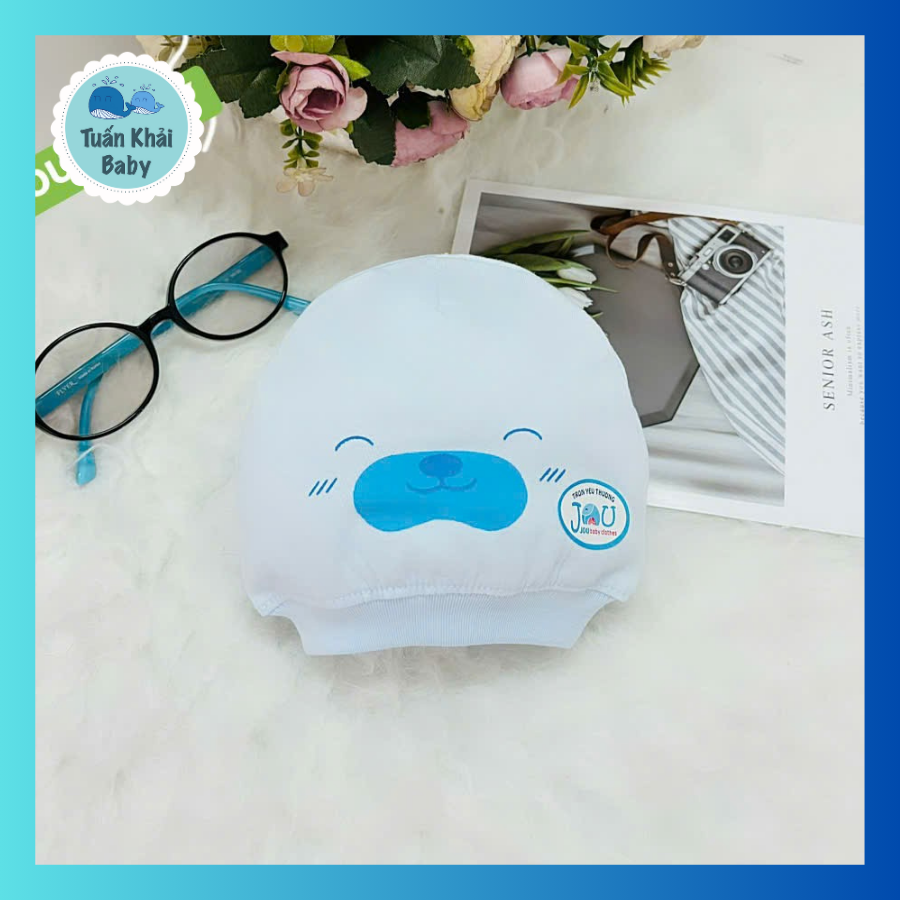 Set 5 Cái Mũ Sơ Sinh Cotton In Gấu JOU cho bé trai, bé gái 0-3 Tháng