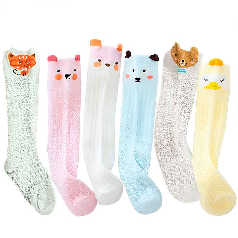 Vớ tất lưới cổ cao cho bé 0-3 tuổi chất cotton chống muỗi chống trơn trượt hình thú đủ màu sắc bắt mắt – T019