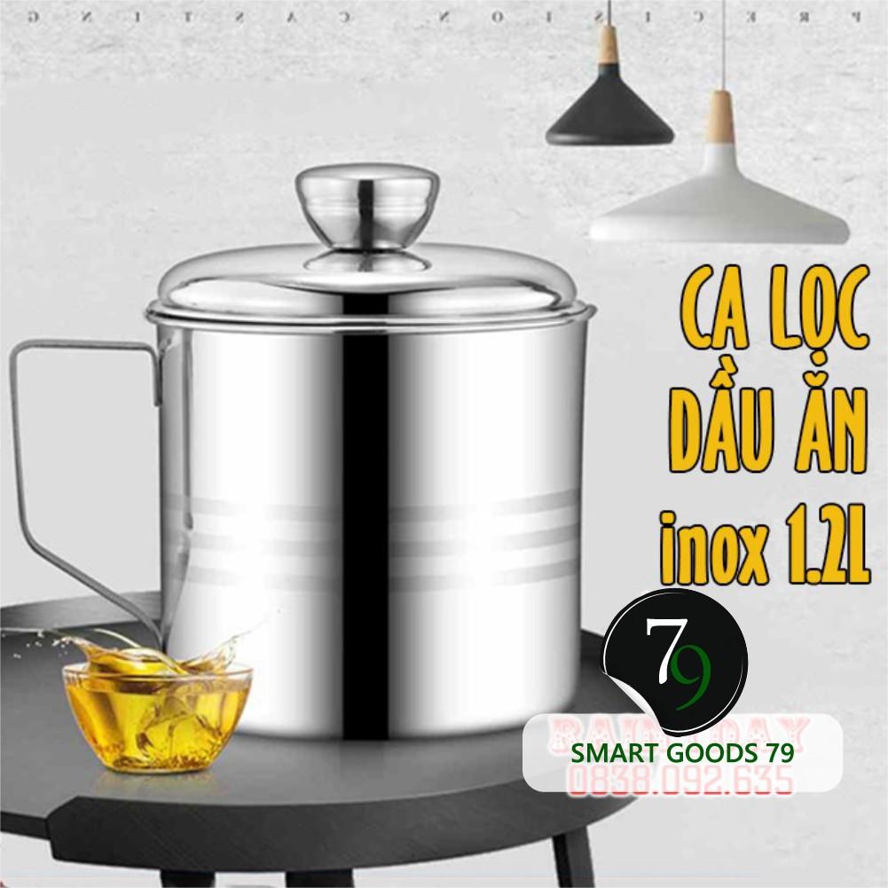 Ca bình đựng lọc dầu ăn dầu mỡ bằng Inox 304 1.2L có lưới lọc cặn cao cấp tiện lợi