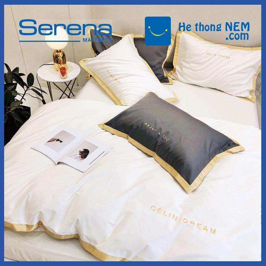 Bộ Chăn Ga Gối 5 Món Lụa Pháp SERENA Drap Giường Chăn Ga Gối Đệm Cao Cấp - Hệ Thống Nệm