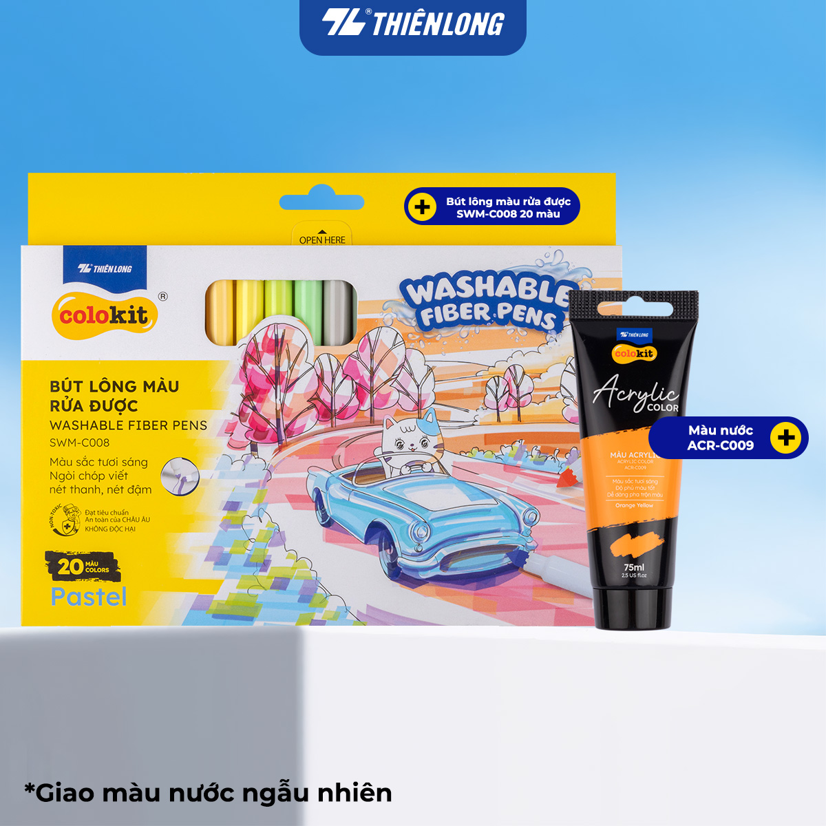 Bút lông màu Fiber Pen 20 màu Pastel Thiên Long Colokit rửa được an toàn sử dụng tô màu, vẽ tranh, calligraphy SWM-C008
