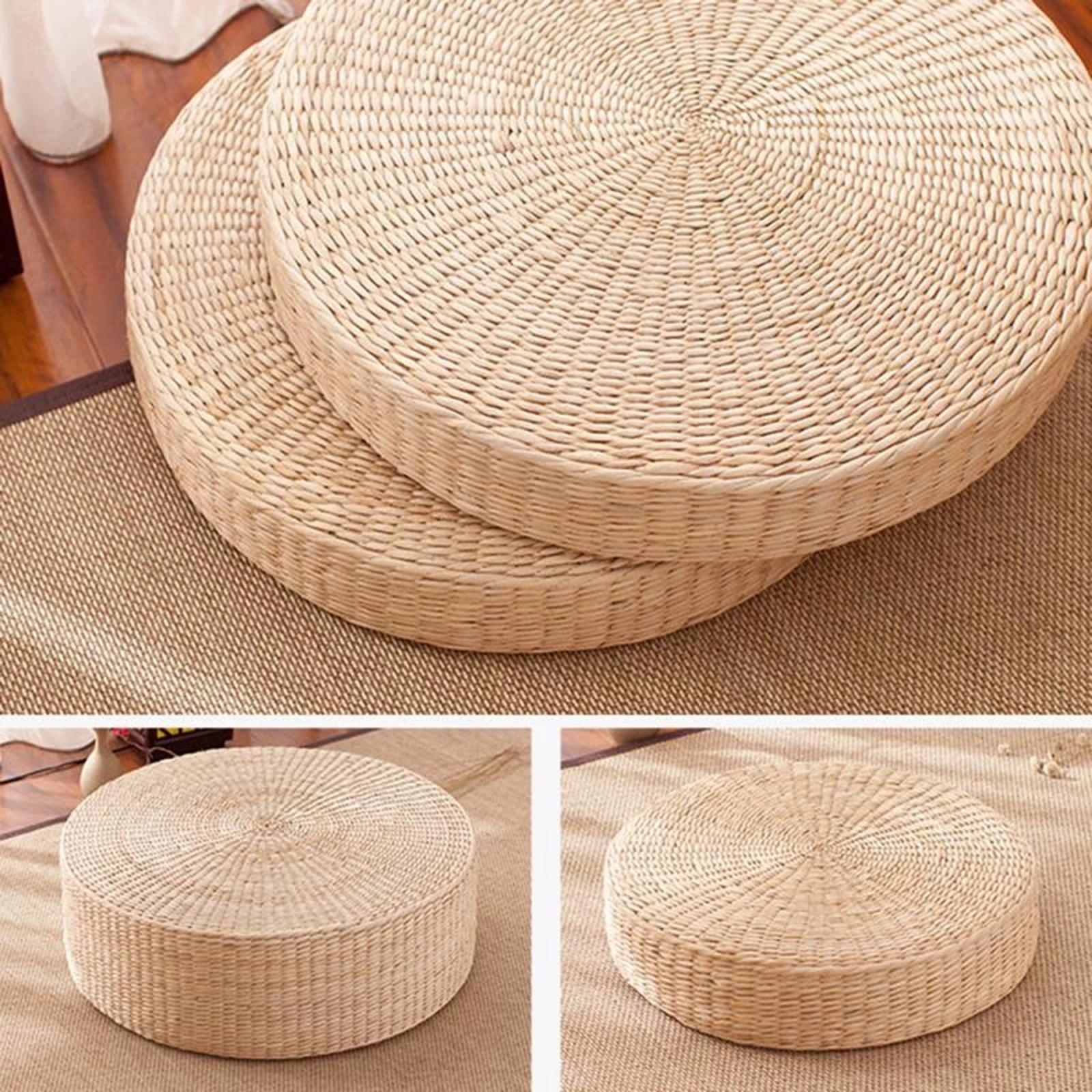 Round Straw Woven Tatami Cushion Floor Pouf Meditation Seat Mat