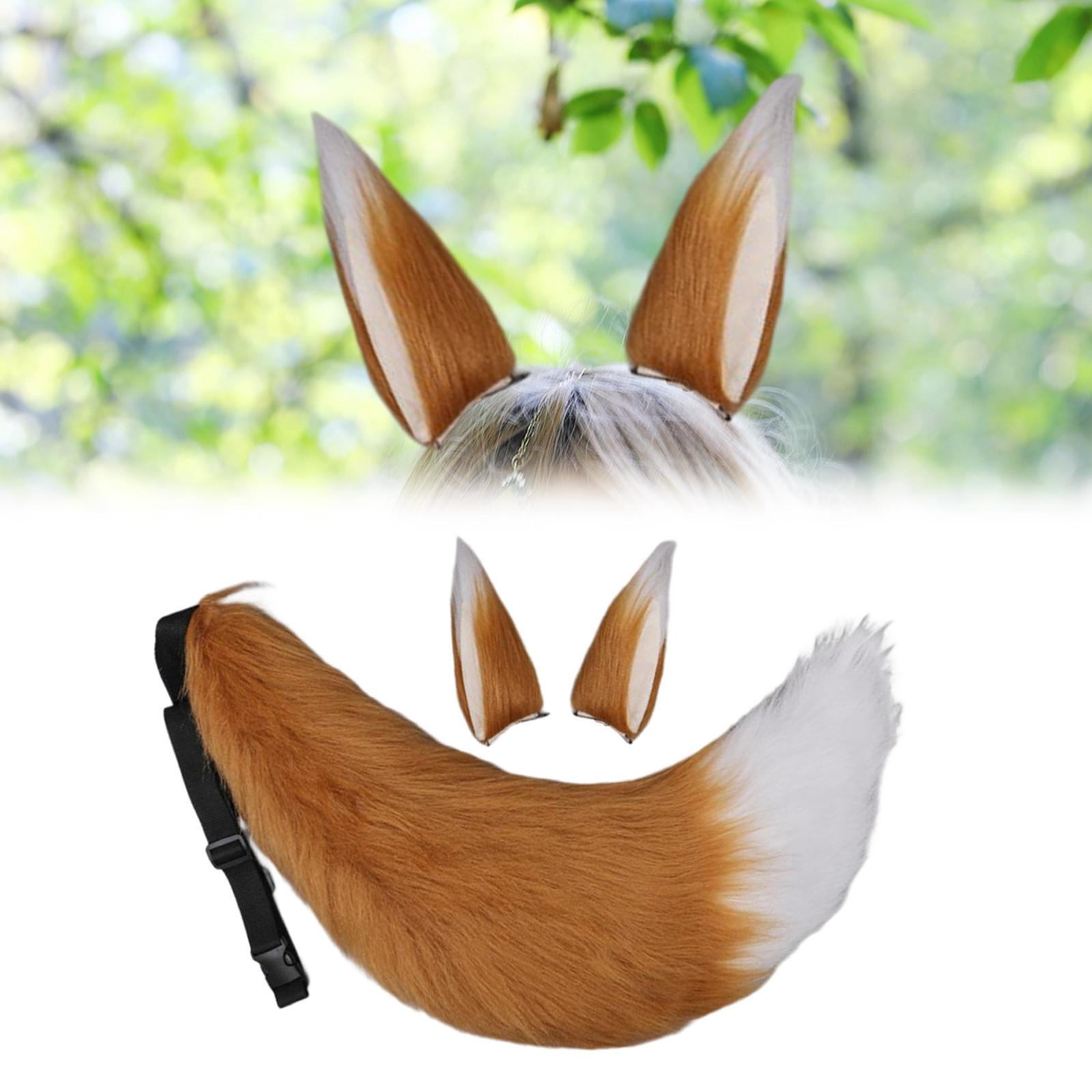 3 Pieces Plush Fox Ears Hair Clip Faux Fur Long Tail Women Girl Headwear Lovely Lolita Headband for Anime Cosplay Prop Christmas Fancy Dress