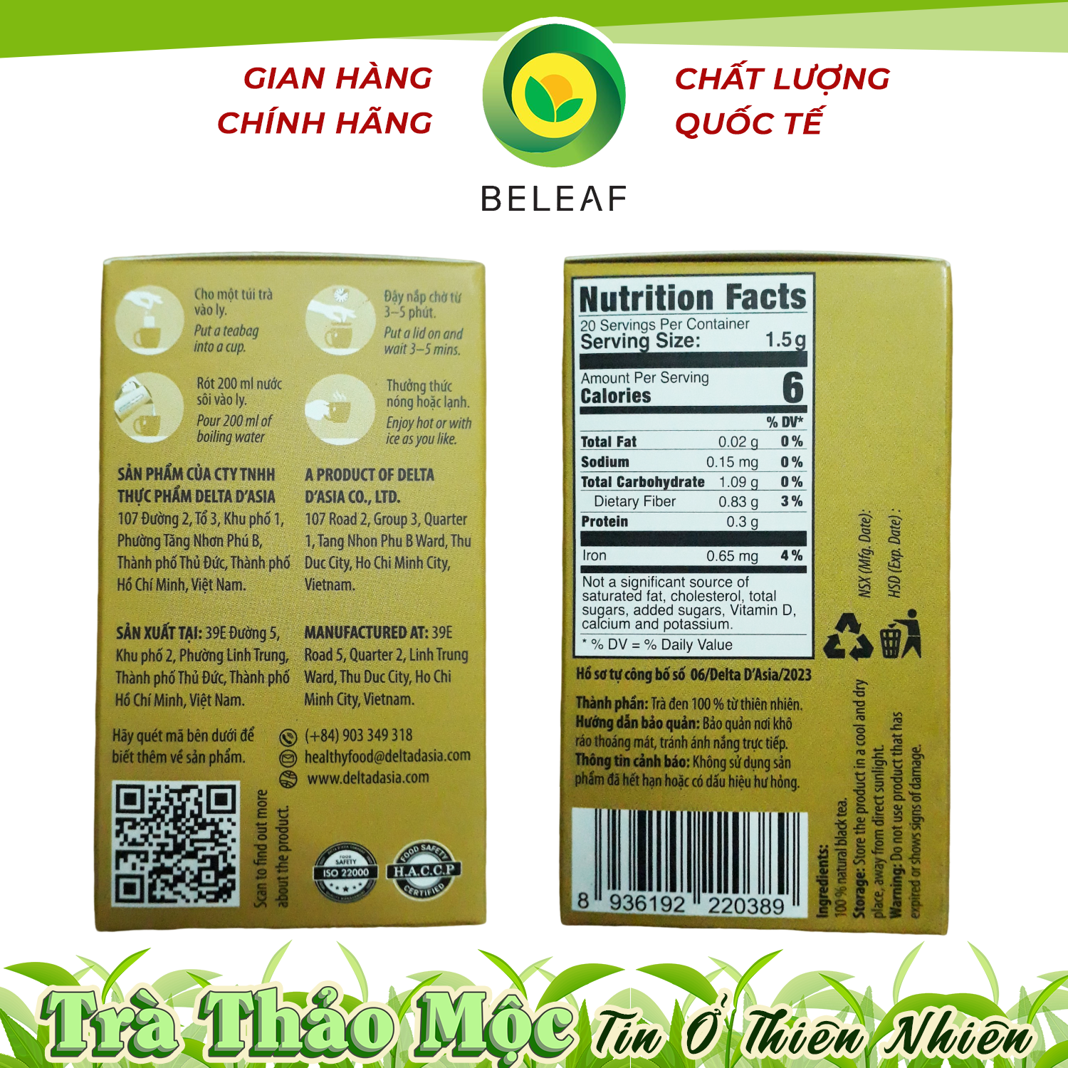 Trà Đen Thảo Mộc Cao Cấp Dạng Túi Lọc - Black Tea - Thương hiệu Beleaf hỗ trợ cải thiện tim mạch