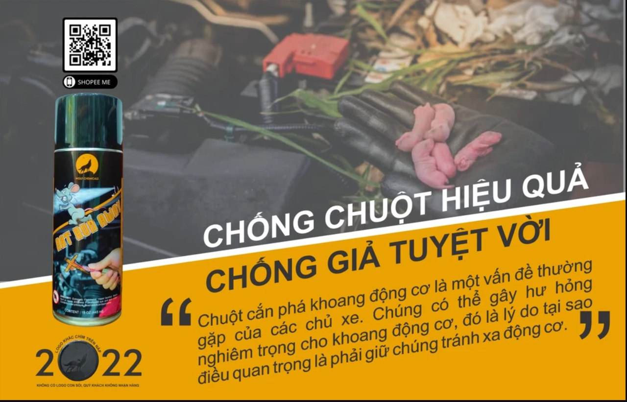 Chai xịt đuổi chuột đi xa, tránh cắn dây điện xe máy, ô tô, xịt khoang đông cơ Rat Run Away 455ml Thunder Wolf Chemicals USA