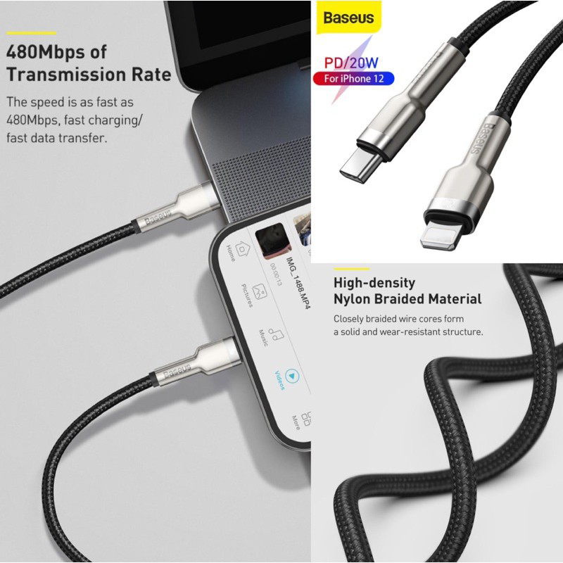 Cáp sạc nhanh PD20W truyền dữ liệu Baseus Metal Data Type-C sang iPhone - Hàng chính hãng