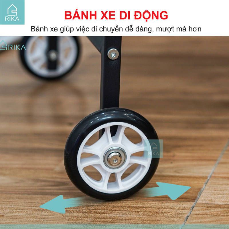 Kệ xe đẩy để đồ đa năng nhà bếp spa phòng tắm RIKA KDN-03, 3 tầng có bánh xe, kệ giá để trái cây, xoong nồi rau củ quả