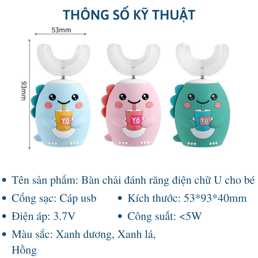 Bàn chải vệ sinh răng miệng tự động cho bé CTFAST K10, bàn chải điện chữ U làm sạch 3 chế độ, an toàn chống nước