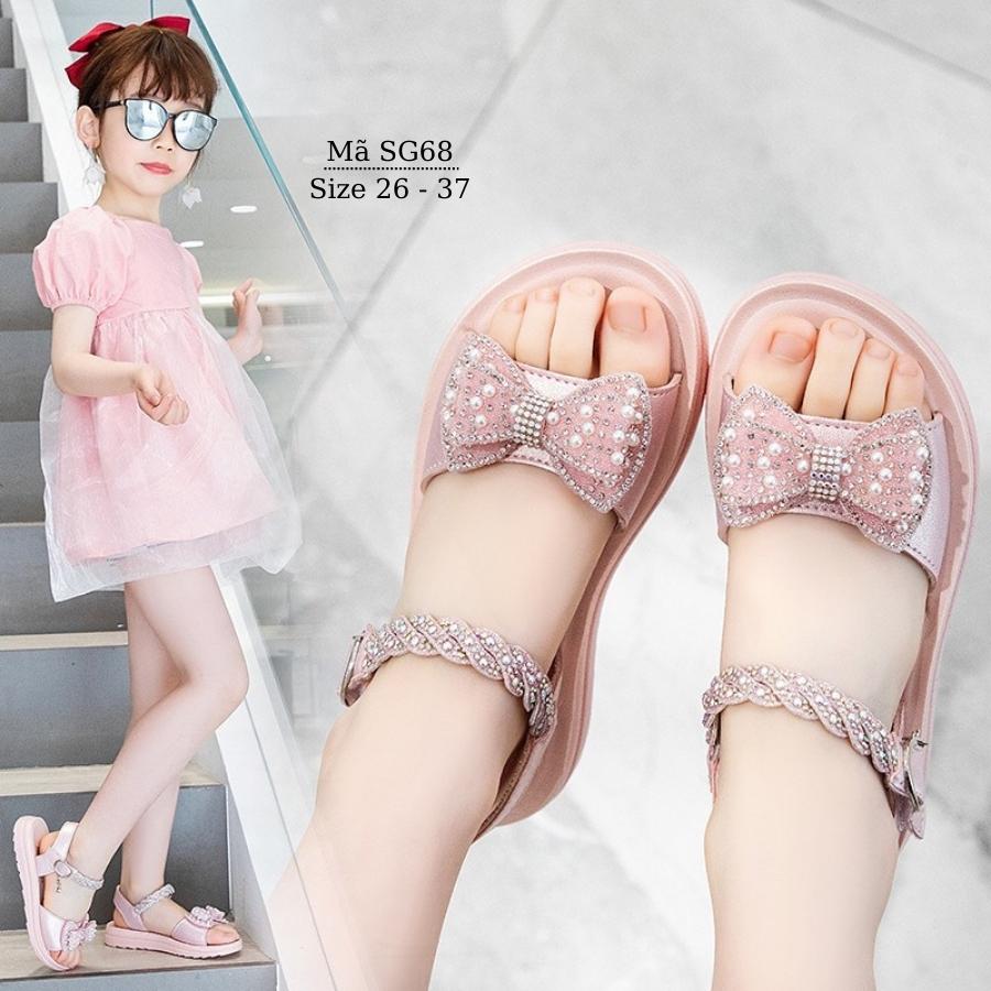 Giày sandal trẻ em - Dép quai hậu quai ngang gắn nơ tiểu thư công chúa chất da mềm đế chống trơn trượt phong cách Hàn Quốc cho bé gái 3, 4, 5, 6, 7, 8, 9, 10, 11, 12 tuổi đi học đi biển thời trang và cá tính NHÍM SHOP SG68