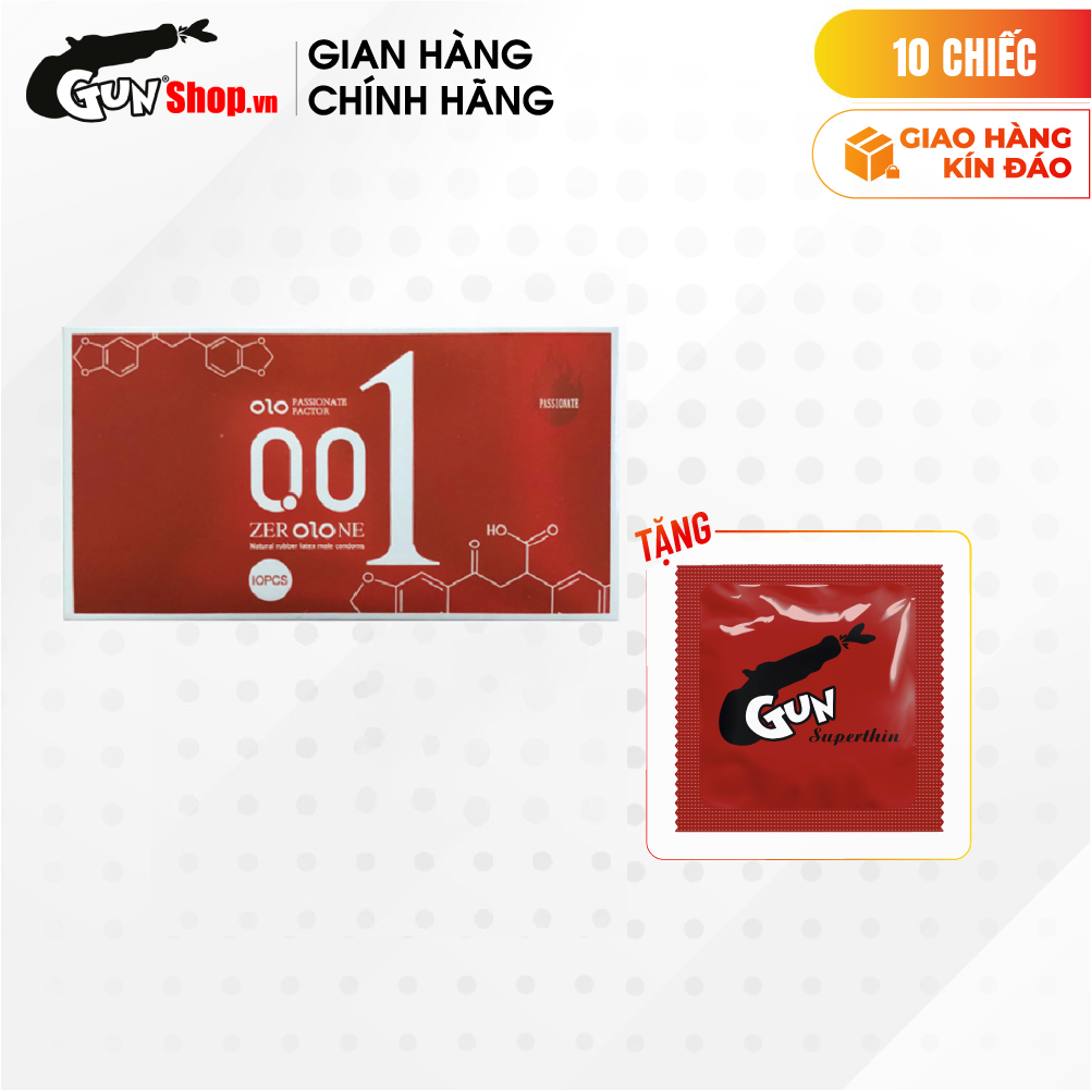 [Hộp 10 cái] Bao cao su OLO 0.01 Đỏ - Siêu mỏng, nóng ấm kèm 1 chiếc BCS Gun Super Thin