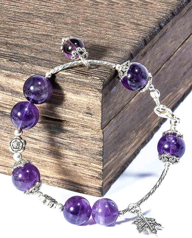 Vòng tay thạch anh tím 10mm mix charm bạc Thái cao cấp BRAME10M03 - VietGemstones