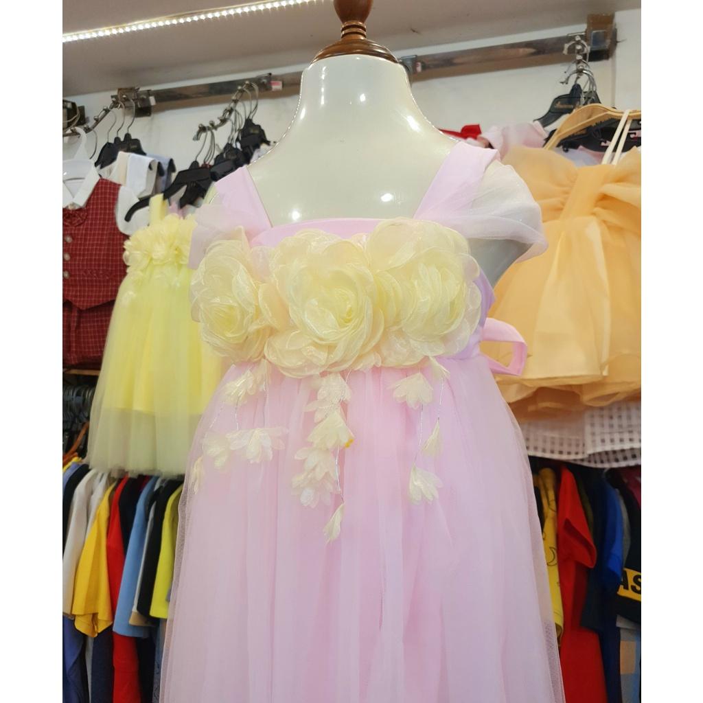 Đầm voan công chúa đính hoa nổi cho bé gái đi chơi dự tiệc đẹp từ 10-40kg hàng thiết kế cao cấp