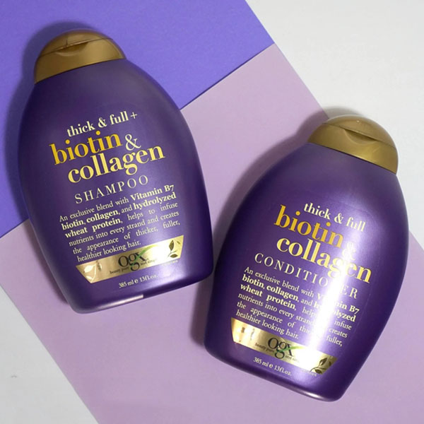 Bộ Dầu Gội Và Xả OGX Thick And Full Biotin & Collagen Của Mỹ 385ml, giảm xơ rối, gãy, rụng, cho tóc dày và suôn mượt - QuaTangMe Extaste