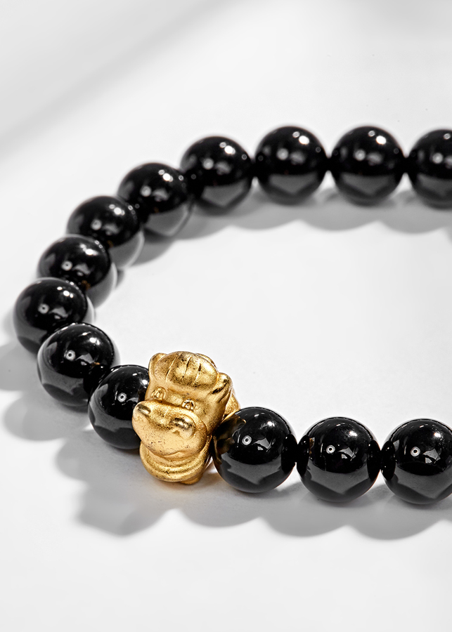 Vòng Tay Đá Thiên Thạch Charm Tuổi Ngọ Bạc Mạ Vàng 24K Ngọc Quý Gemstones