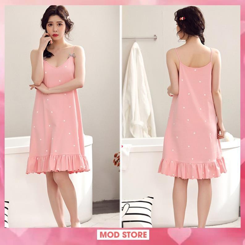 Váy Ngủ 2 Dây, Váy Mặc Nhà Siêu Mát, Chất Cotton Co Giãn, Nhiều Màu V3 *