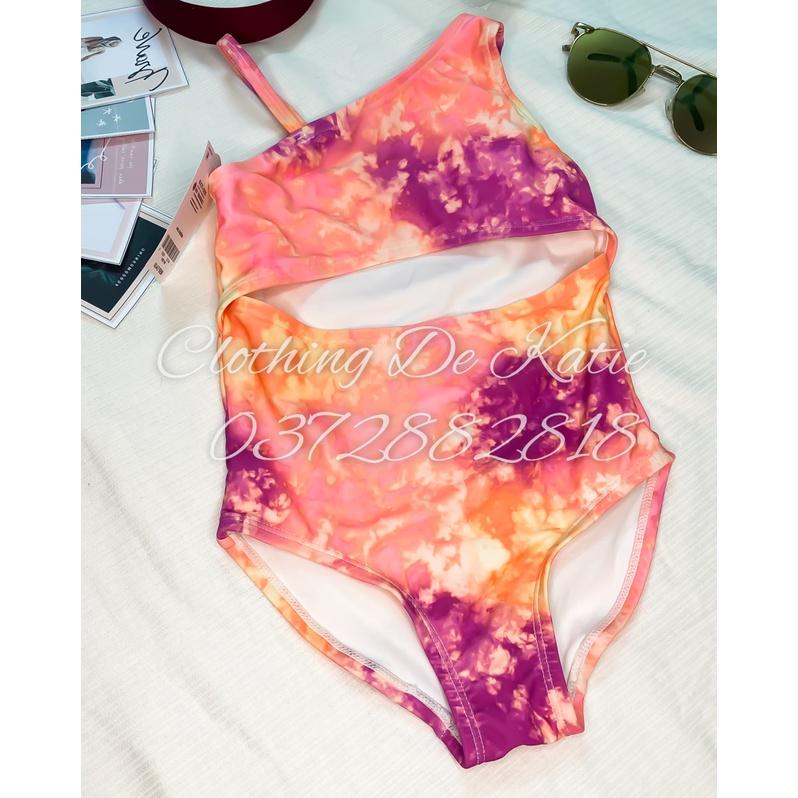 2T-10T Bikini đồ bơi đi biển 1 mảnh màu tye dye bé gái cut out thân trước dây vai chống nắng