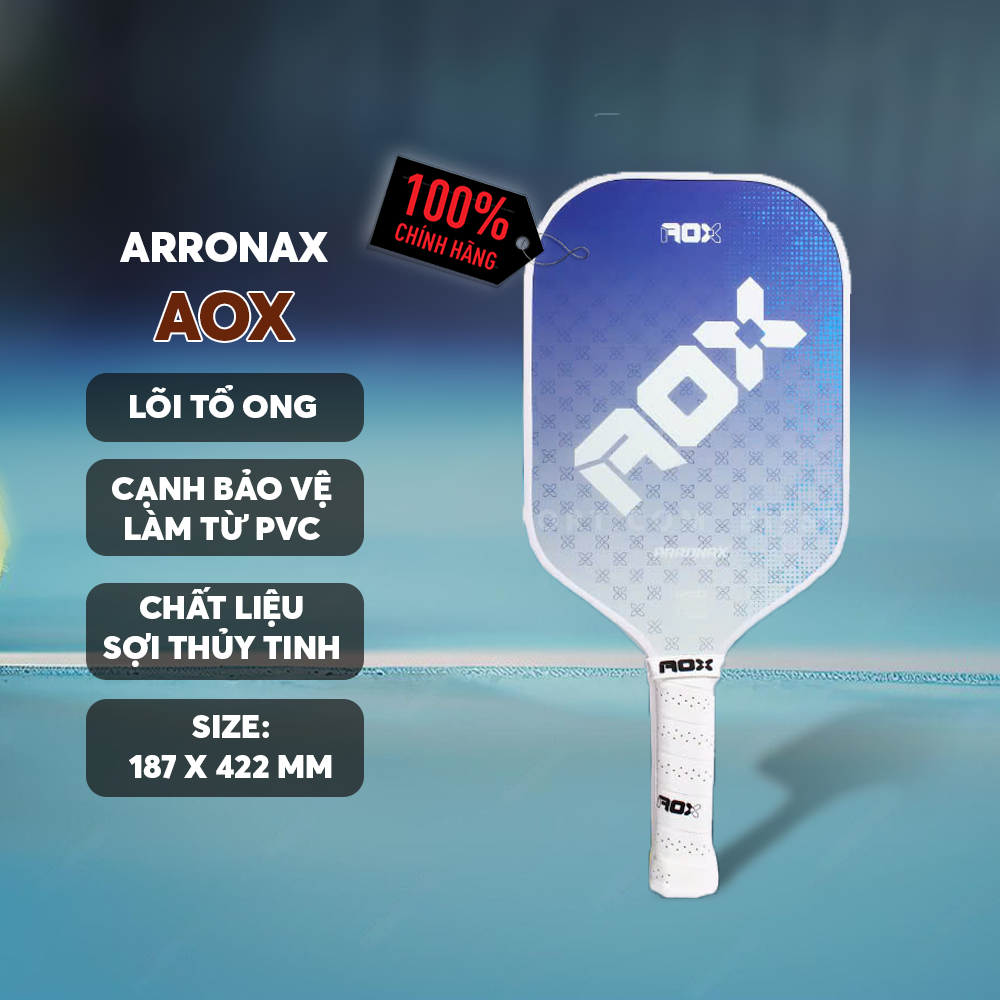 Vợt Pickleball Cao Cấp Arronax AOX -  Đen Trắng - Sợi Thủy Tinh Lõi Tổ Ong - Nhẹ, Kiểm Soát Tốt, Tạo Xoáy Tốt