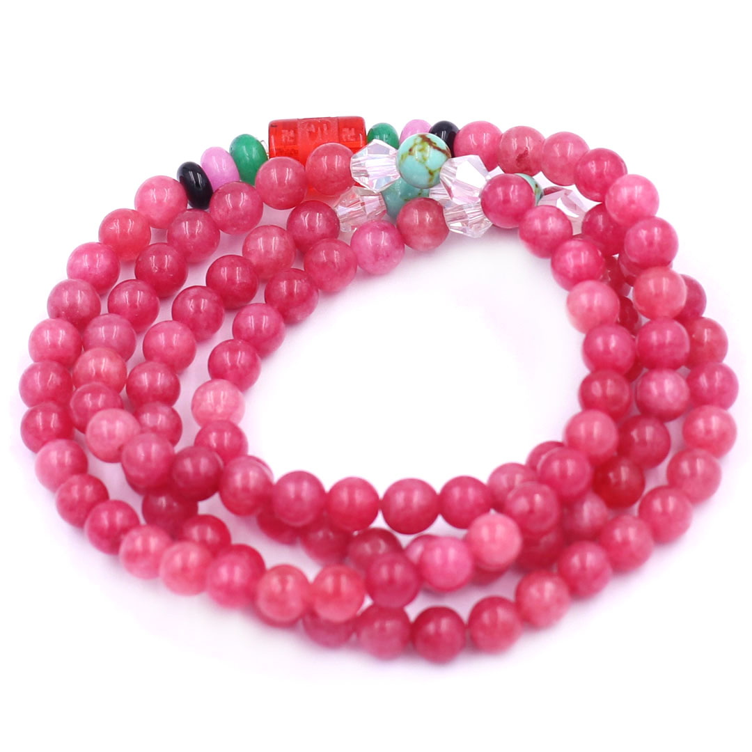 Vòng chuỗi 108 hạt đá hồng ngọc 6 ly charm lục tự kim ngôn, vòng chuỗi niệm Phật, vòng chuỗi đeo tay