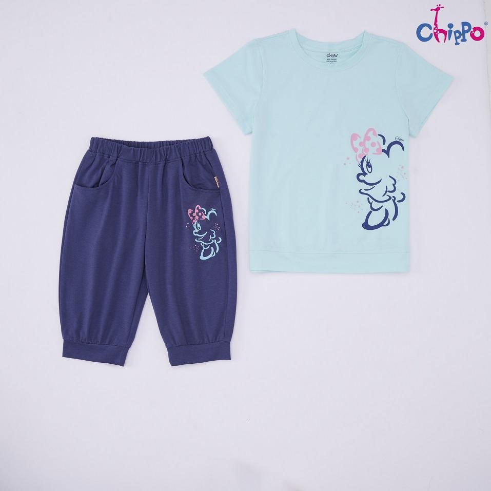 Set bộ hè Mickey Chippo chất liệu 100% Cotton mặc ở nhà cho bé gái từ 6 đến 10 Tuổi (22-33Kg)