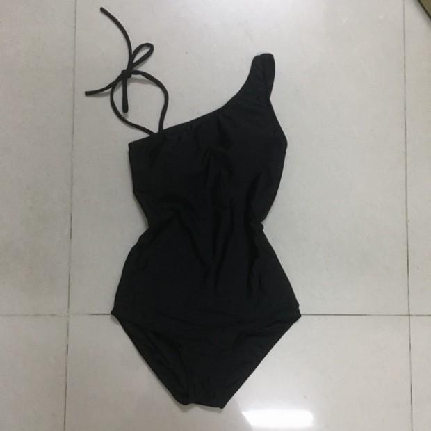 Set bikini liền mảnh lệch vai siêu cá tính màu đe