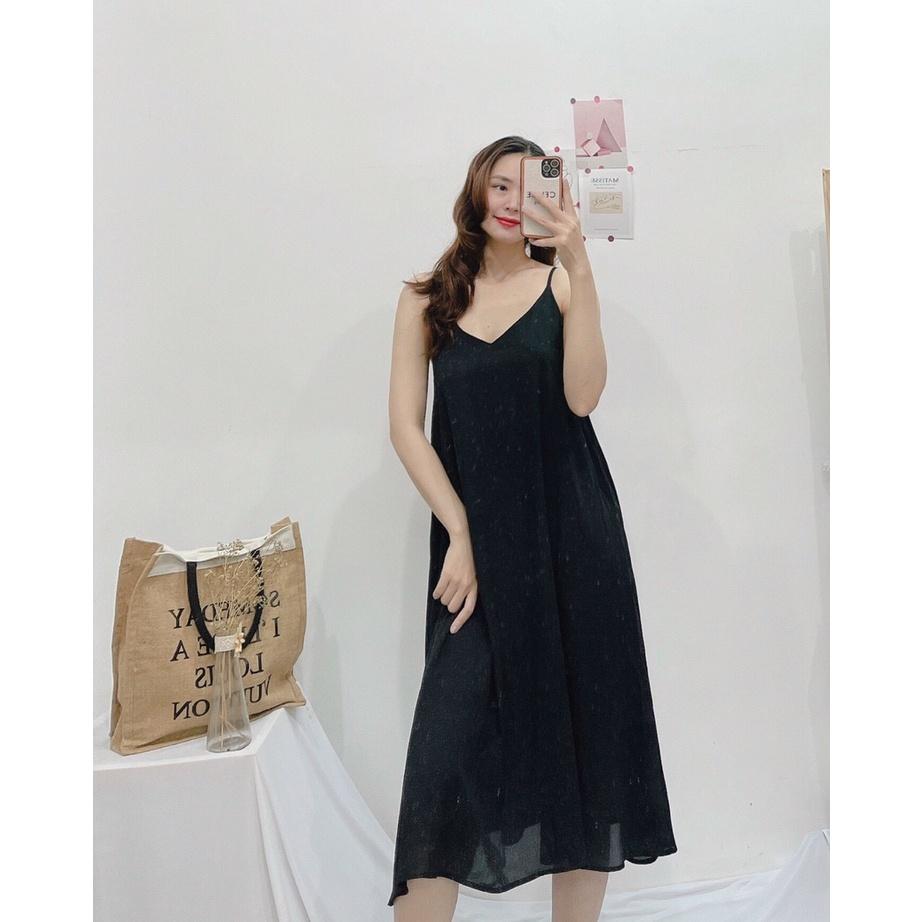 Đầm 2 dây dáng suông, Đầm đen hở lưng đi biển Cao Cấp cột nơ sau vải cotton mát mẻ, quyến rũ MiNhi