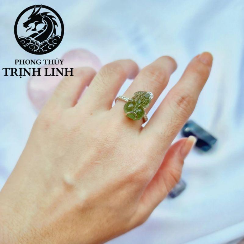 NHẪN BẠC TỲ HƯU XANH LÁ PHONG THỦY