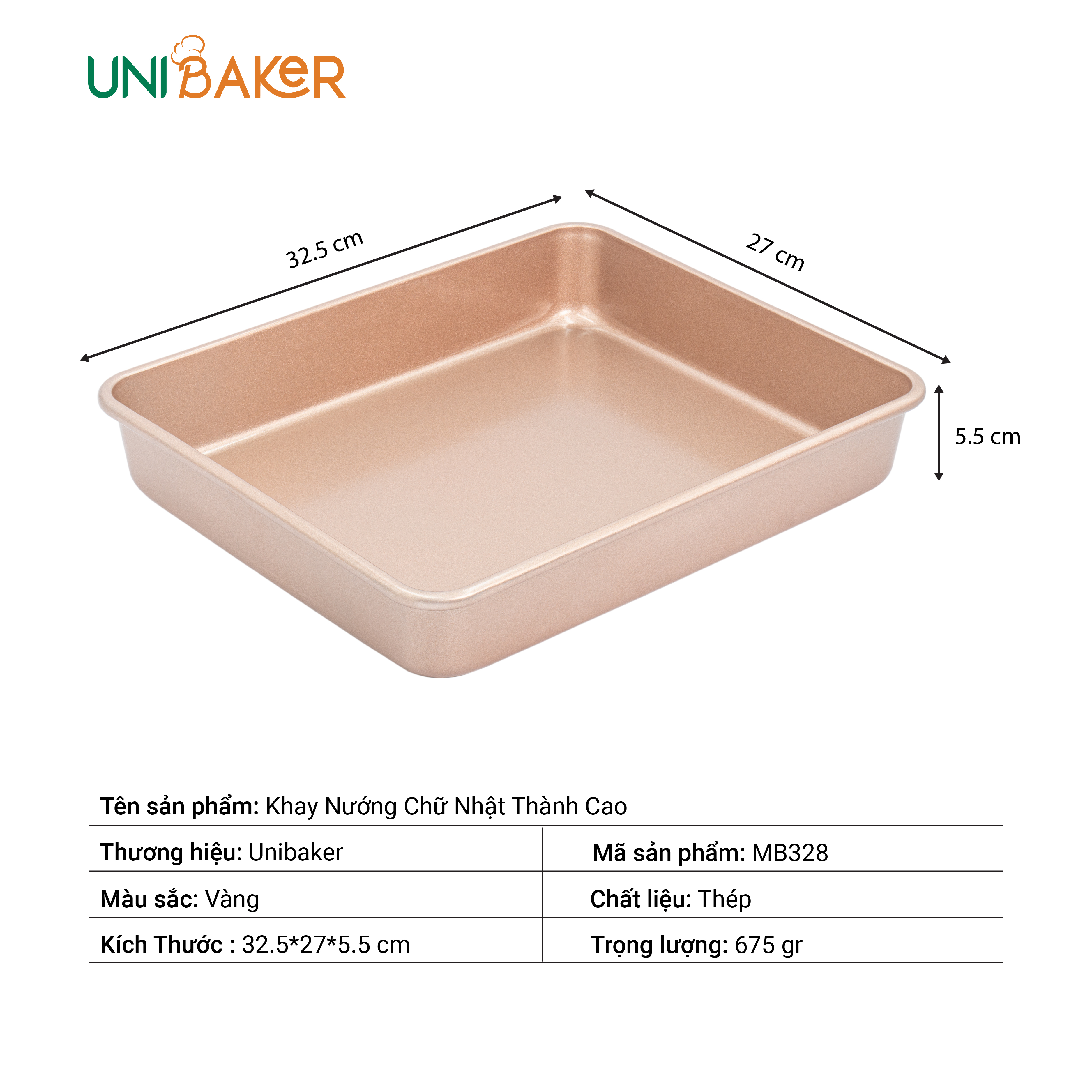 KHAY NƯỚNG CHỮ NHẬT THÀNH CAO UNIBAKER MB328