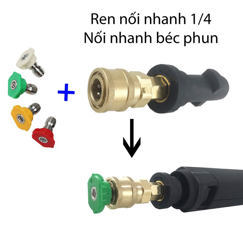 Béc phun - Đầu Béc Các Góc Gắn Vòi Xịt Rửa Xe Áp Lực Cao ( Hàng Loại 1 ) - Ren nối nhanh 1/4 inch