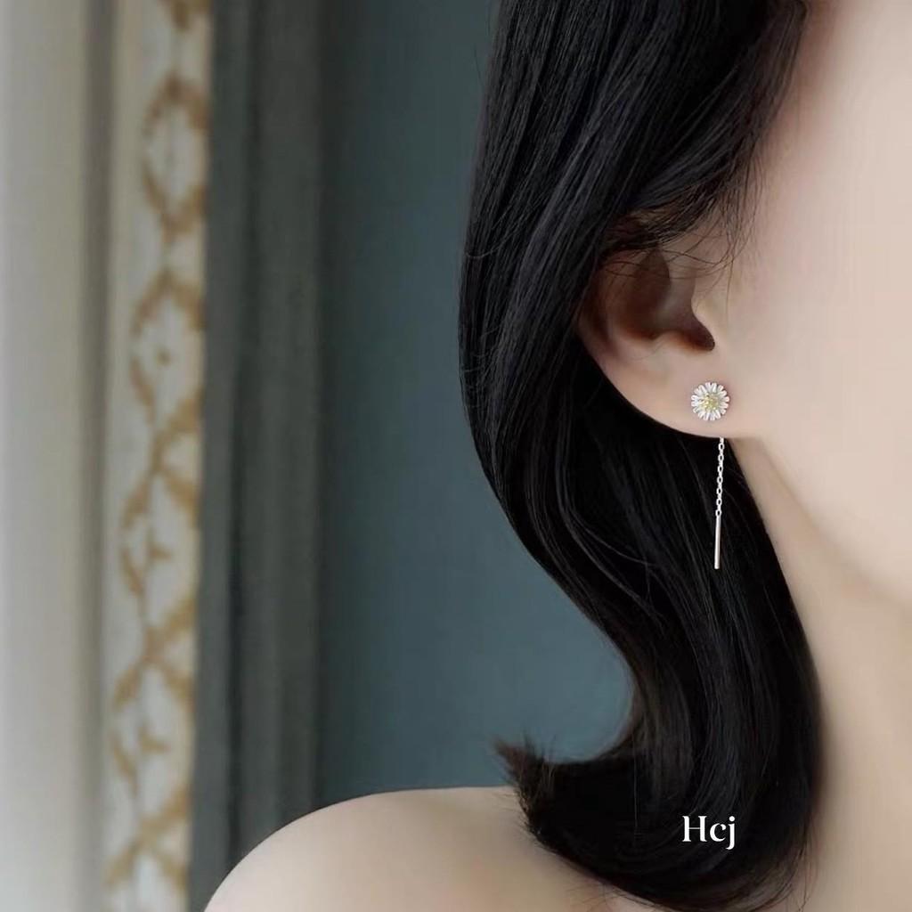 Bông tai nữ bạc ta mặt hoa cúc MS05