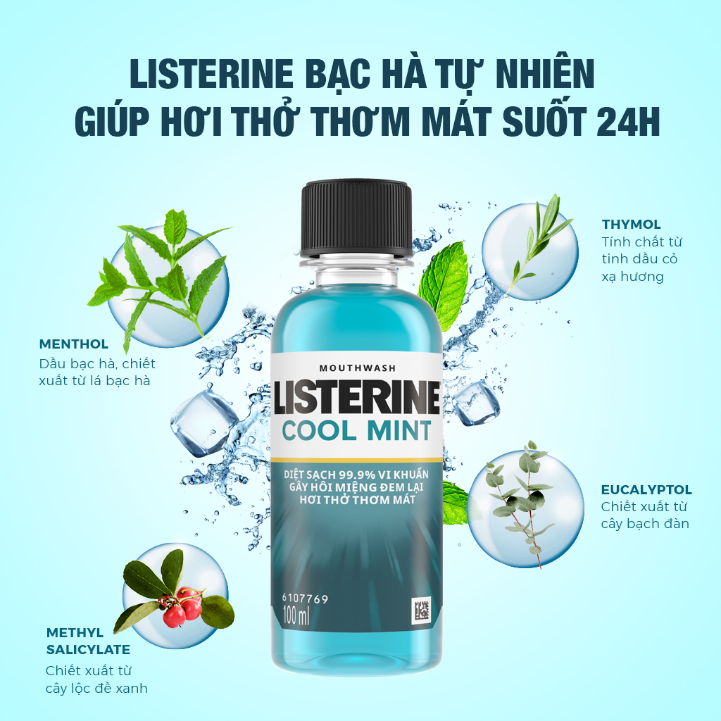 Nước Súc Miệng giữ hơi thở thơm mát Listerine cool mint 100ml - 100954764