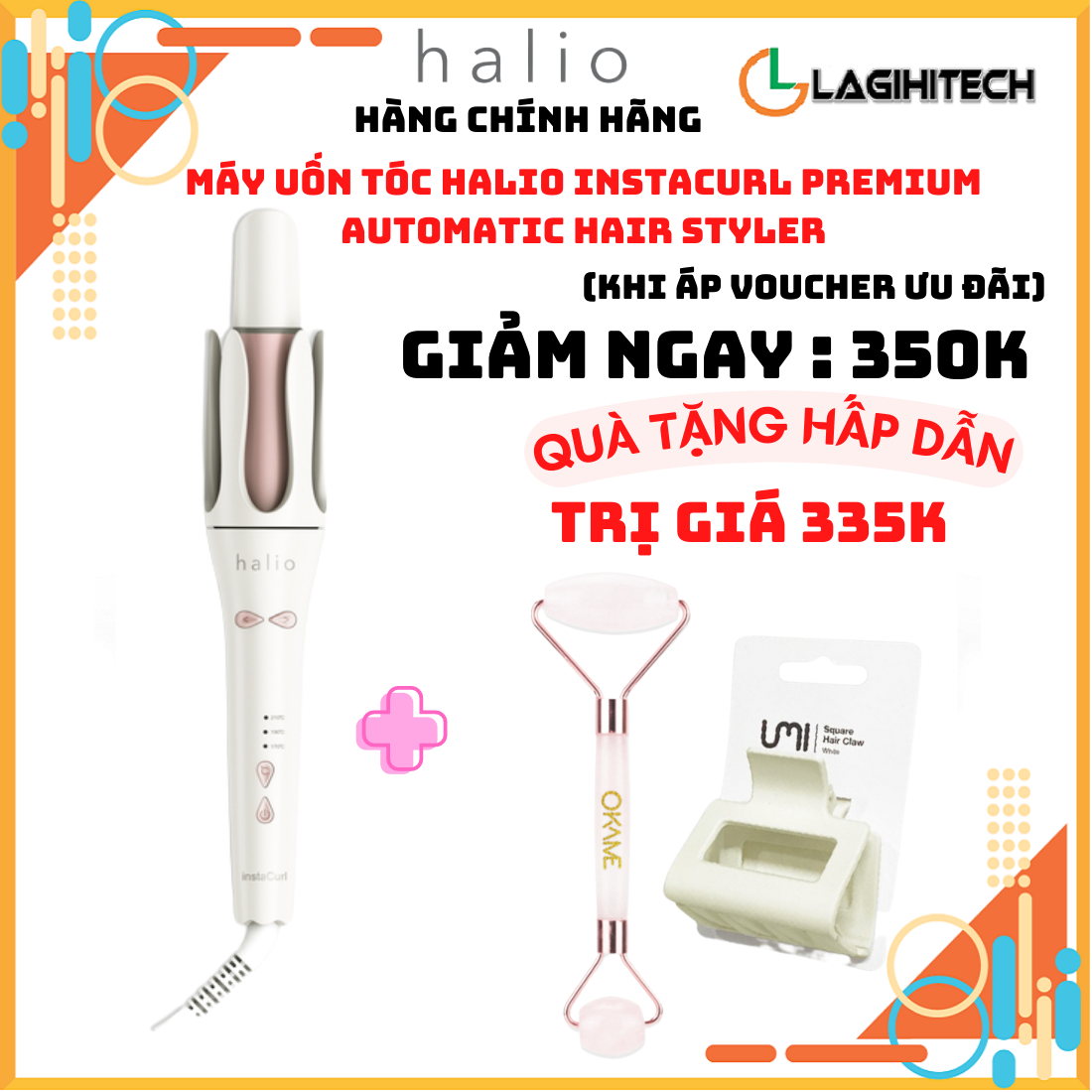 Máy Uốn Tóc Tự Xoay Ion Âm Halio InstaCurl Premium Automatic Hair Styler - Tóc Bóng Mượt , Trục 32 mm