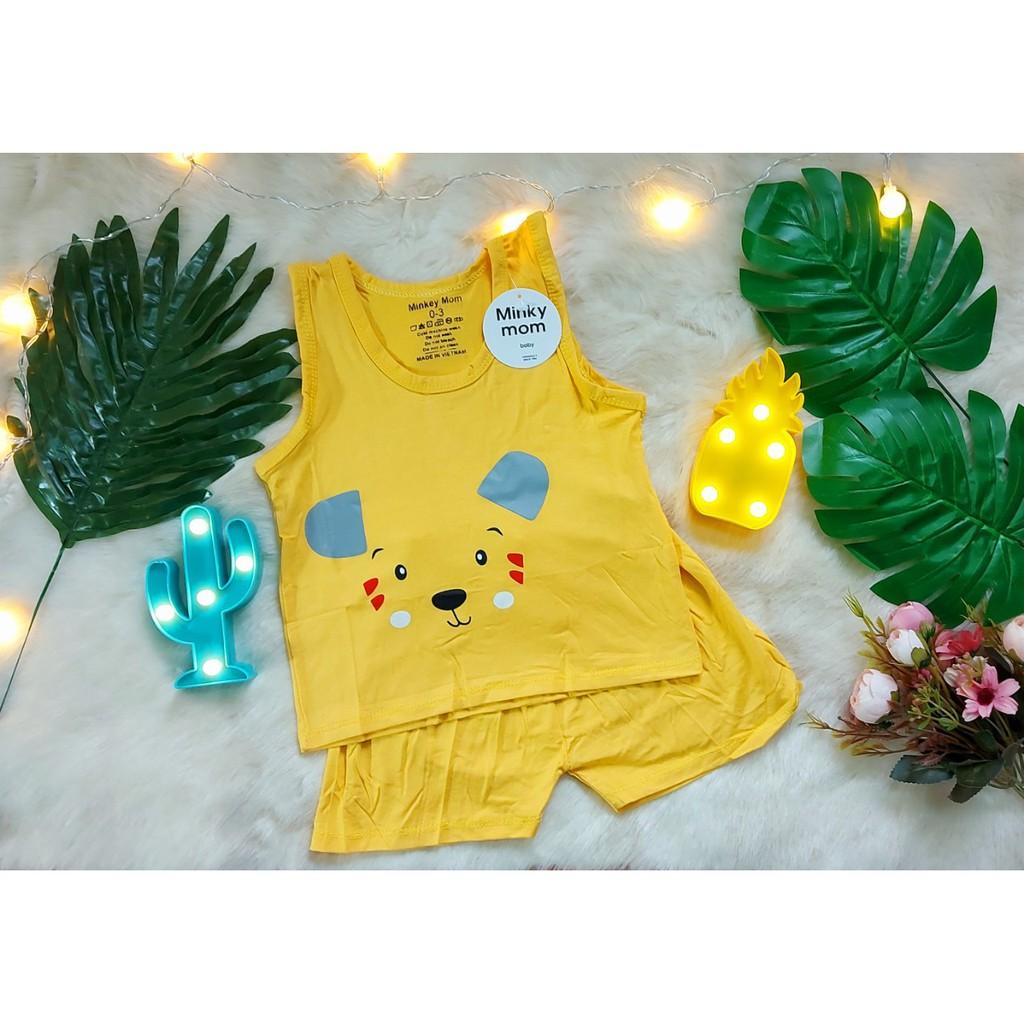 Bộ quần áo cộc sát nách thun lạnh Minky họa tiết hình thú cho bé từ 0-18 tháng mặc cực mát