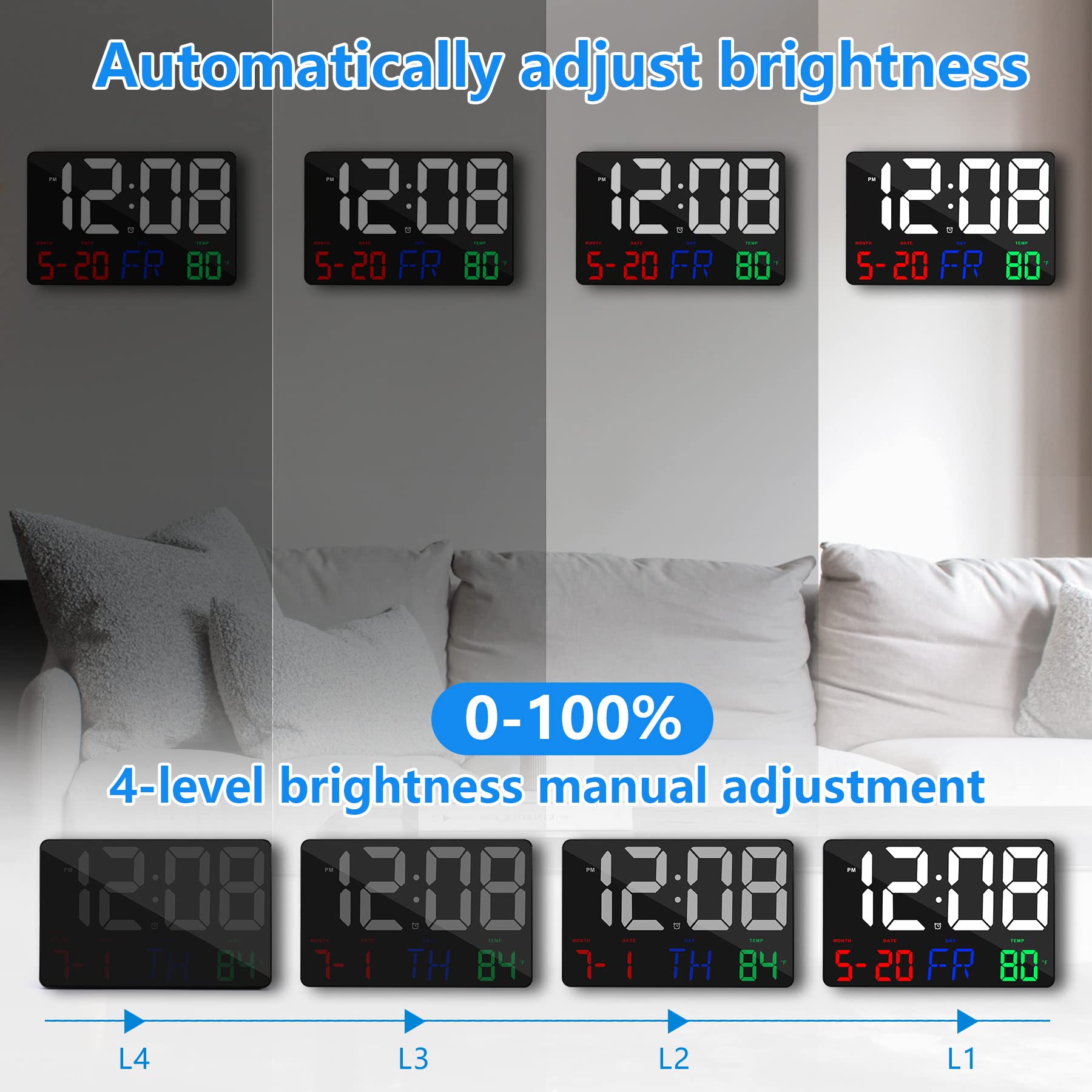 Đồng Hồ Để Bàn LED Màn Hình Lớn 11.5" Điều Khiển Từ Xa, Điều Chỉnh Độ Sáng - GH0717