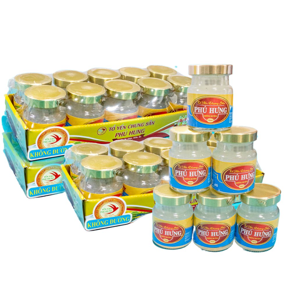 Yến Sào Phú Hưng - Yến Tươi Chưng Sẵn Nguyên Chất - Không Đường (70ml x 10 lọ/ Lốc)