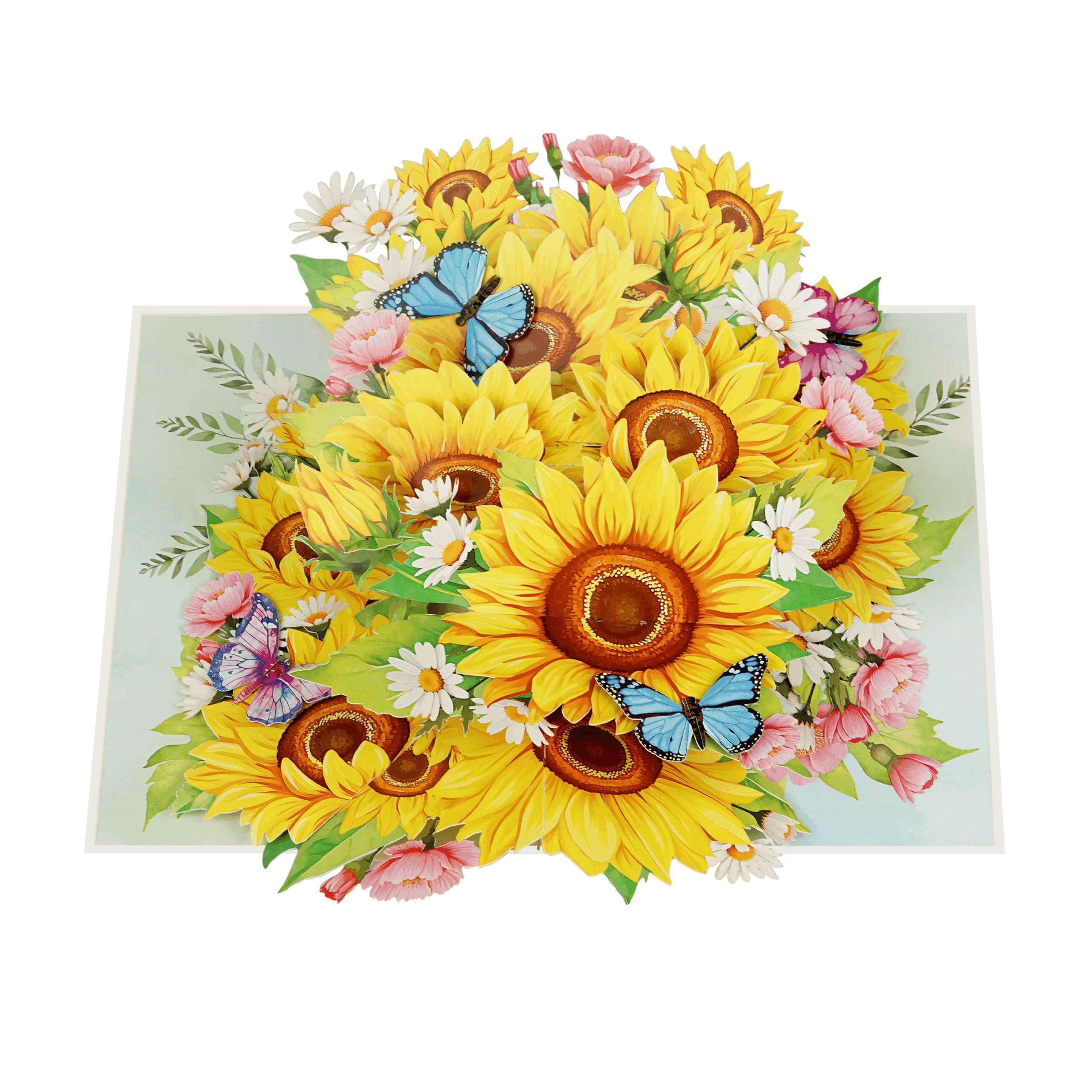 F64-  Thiệp 3D Hoa Hướng Dương &amp; Bướm Xanh – Pop Up Card Viethands Giftshop
