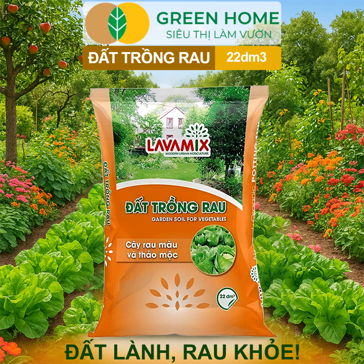 Đất Trồng Rau GreenHome, Bao 22dm3 (11kg), Hữu Cơ, Tiện Lợi, Đầy Đủ Dinh Dưỡng Cho Các Loại Rau, Củ, Quả