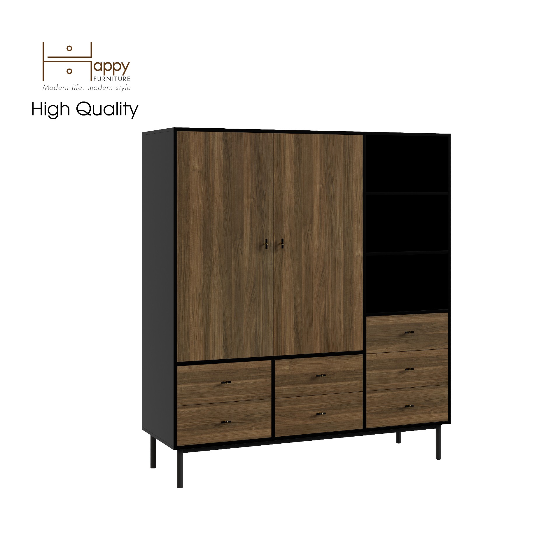 [Happy Home Furniture] BECKY, Tủ quần áo nhiều ngăn - chân sắt ,  160cm x 55cm x 180cm ( DxRxC), TCM_014