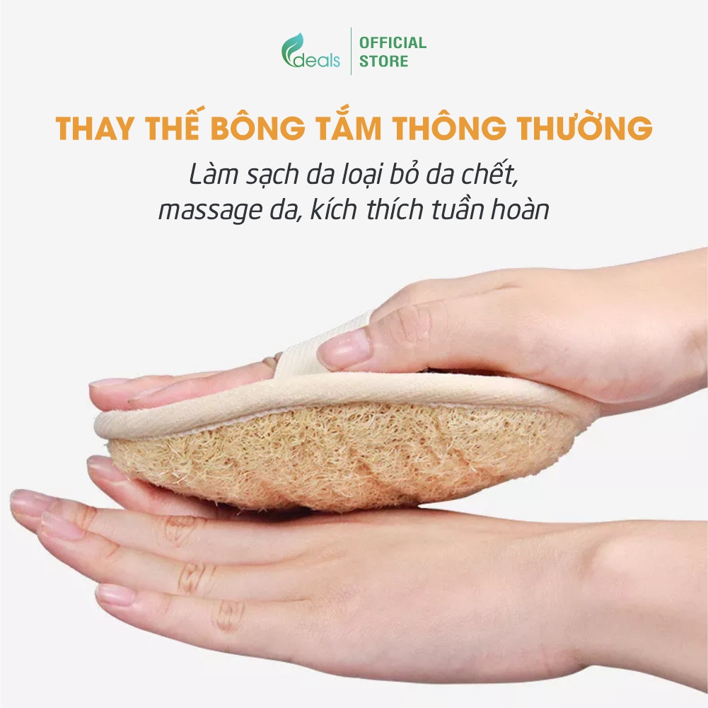 Bông Tắm Xơ Mướp Cao Cấp ECODEALS 100% Xơ Mướp Hữu Cơ - Xơ mướp loại 1, làm sạch cơ thể, tẩy da chết, massage linh hoạt - 1 cái - KT 11 x 16cm