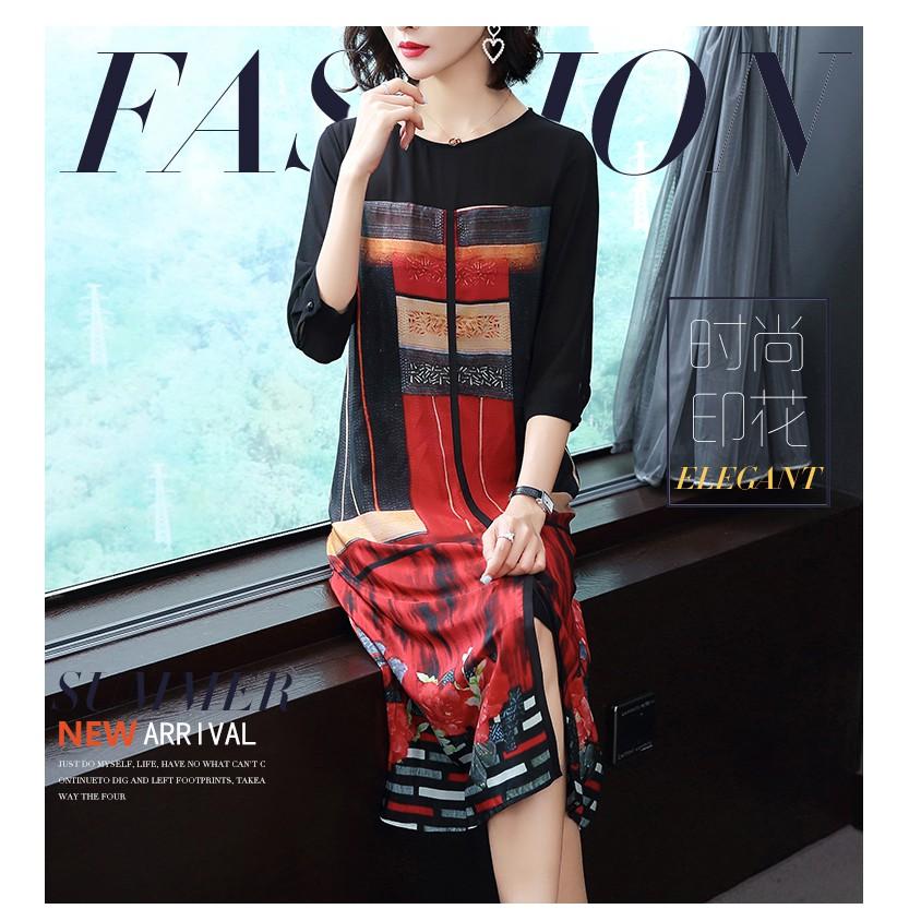 Váy Đầm Lụa Hoa Họa Tiết Thời Trang Trung Niên Thanh Lịch VH10 - Hàng Quảng Châu Cao Cấp