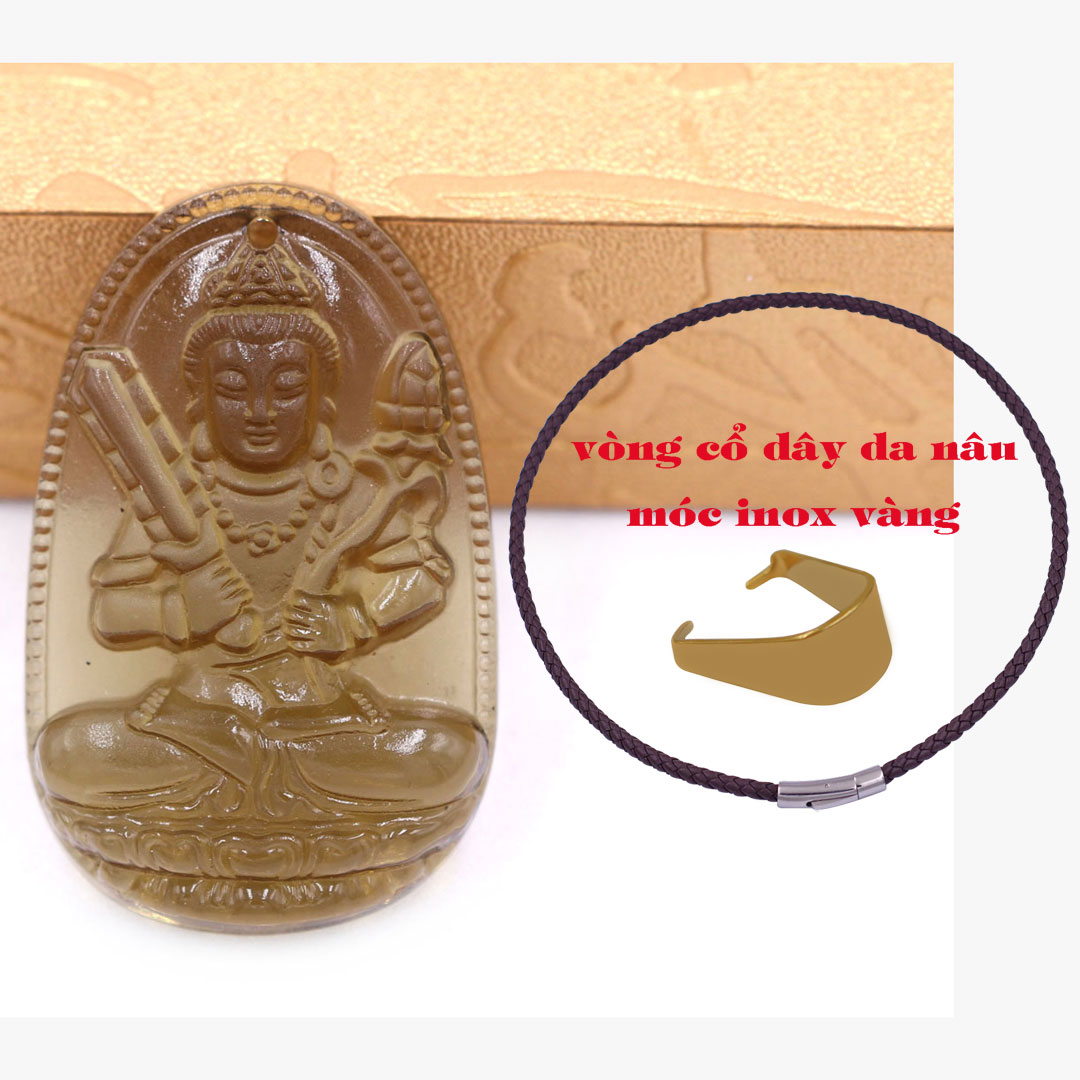 Mặt Phật Hư không tạng đá obsidian  5 cm kèm vòng cổ dây da nâu - mặt dây chuyền size lớn - size L, Mặt Phật bản mệnh