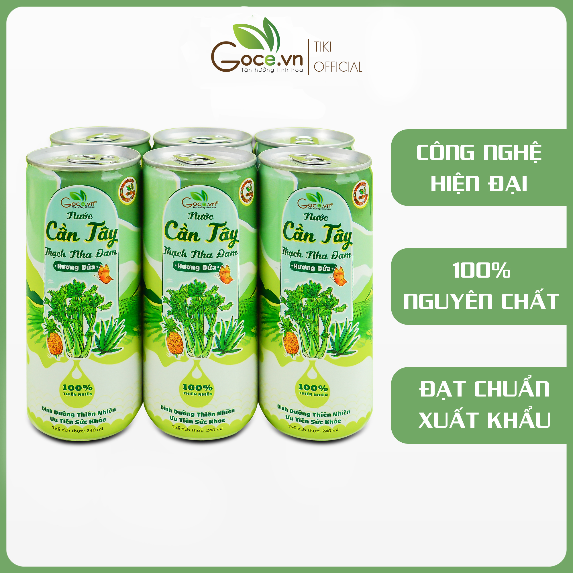 1 Lốc (6 Lon) - Nước cần tây thạch nha đam hương dứa Goce - 240ml