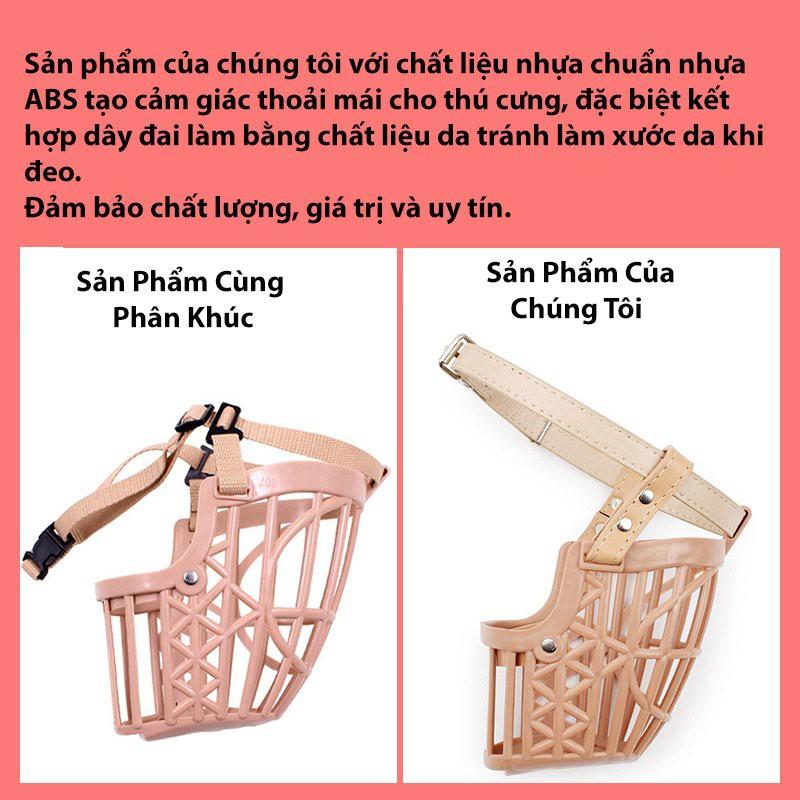 Rõ mõm chó bằng nhựa abs đàn hồi gài dây da