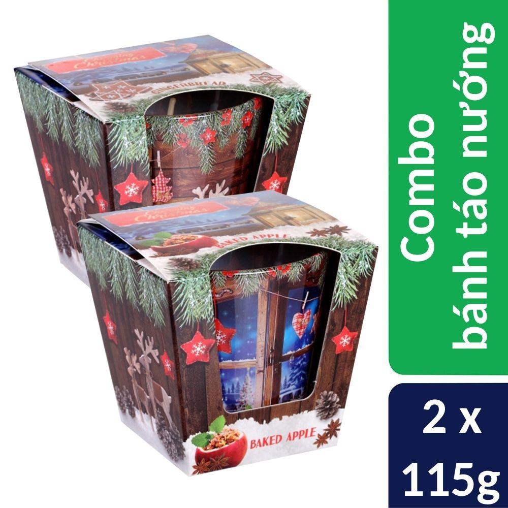 Combo 2 ly nến thơm Bartek nhập khẩu Châu Âu Charming Christmas 115g - bánh táo nướng