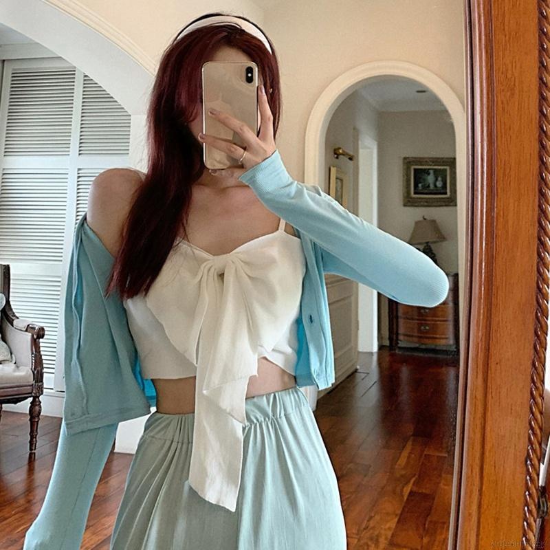 Áo Hai Dây Crostop Phối Nơ Xinh Xắn Phong Cách Hàn Quốc - DOMIN Clothing