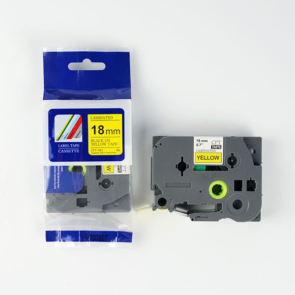 Tape nhãn in tương thích CPT-641 dùng cho máy in nhãn Brother P-Touch (chữ đen nền vàng, 18mm)