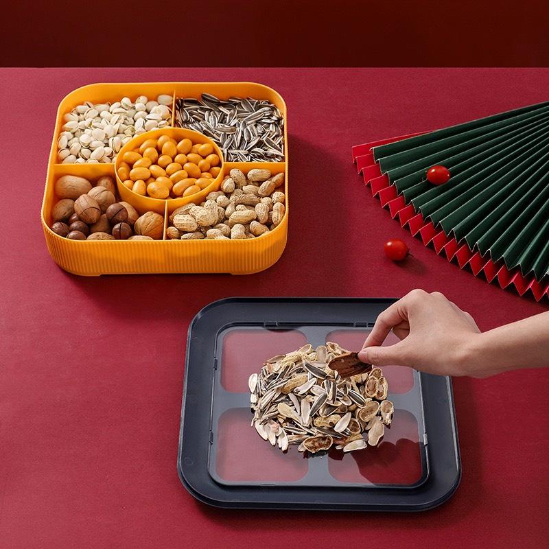 Hộp Mứt 2 Tầng 5 Ngăn Bằng Nhựa,Chất Liệu Lúa Đựng Bánh Kẹo Hoa Quả