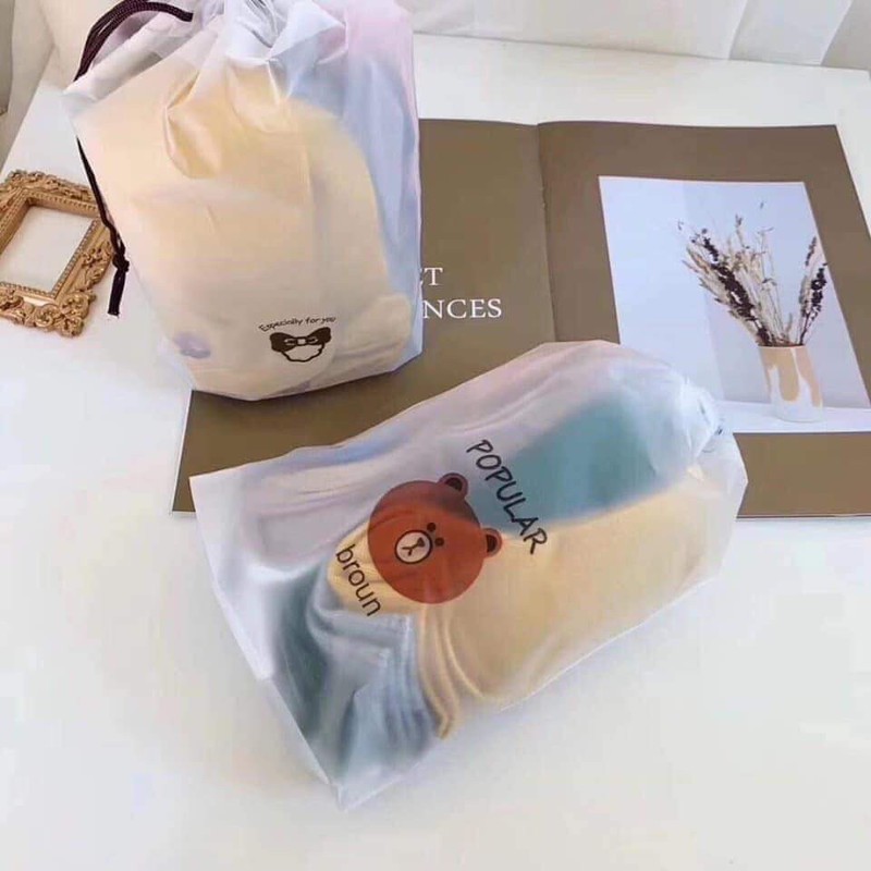 Túi tất ngắn cổ thêu hình đầu gấu