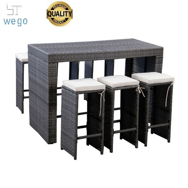 WEGO BỘ BÀN GHẾ MÂY NHỰA NGOÀI TRỜI/ BỘ BÀN ĂN TRONG SÂN VƯỜN 6 CHỖ NGỒI//Outdoor Furniture Rattan Chair Bar set Garden Dining Table 6 seater