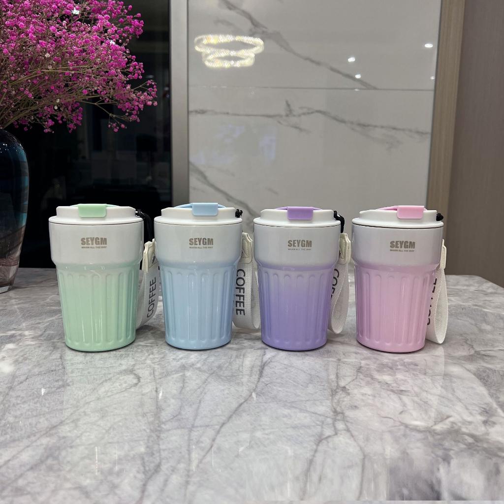 Ly giữ nhiệt thể thao, ly cafe SEYGM màu pastel 400ml