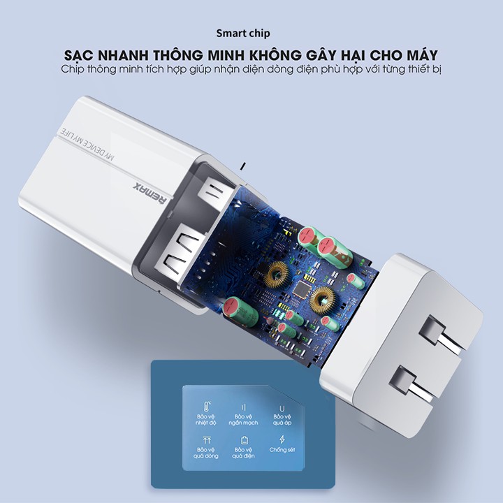 Củ sạc nhanh 4 cổng ra USB công suất 3.4A Remax RP-U43 - Hàng chính hãng